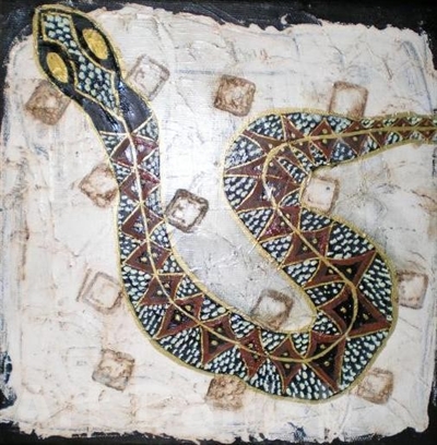 8-aboriginalmalerie ”ANCIENT SNAKE”   Olie på lærred  20x20cm